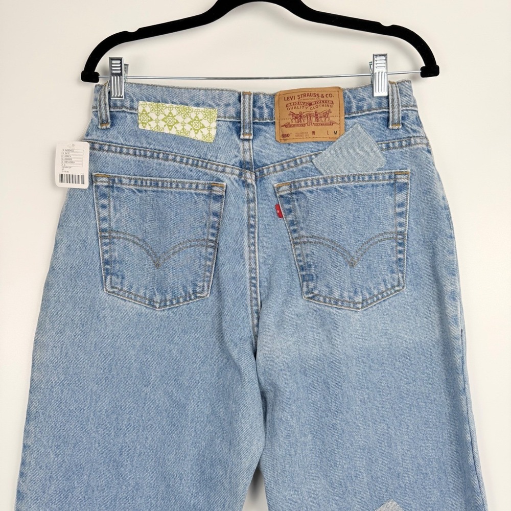 Urban Renewal Women's Blue Patchwork Festival Levi's 550 Boho Tapered Jeans 24 - Picture 9 of 10